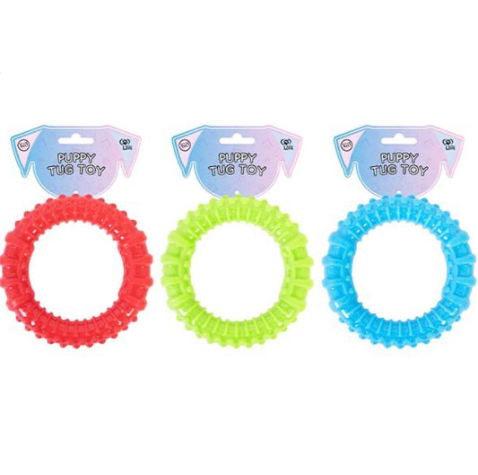 WORLD OF PETS Dog & Puppy Rubber Ring Tug Toy 9CM Assorted Colours