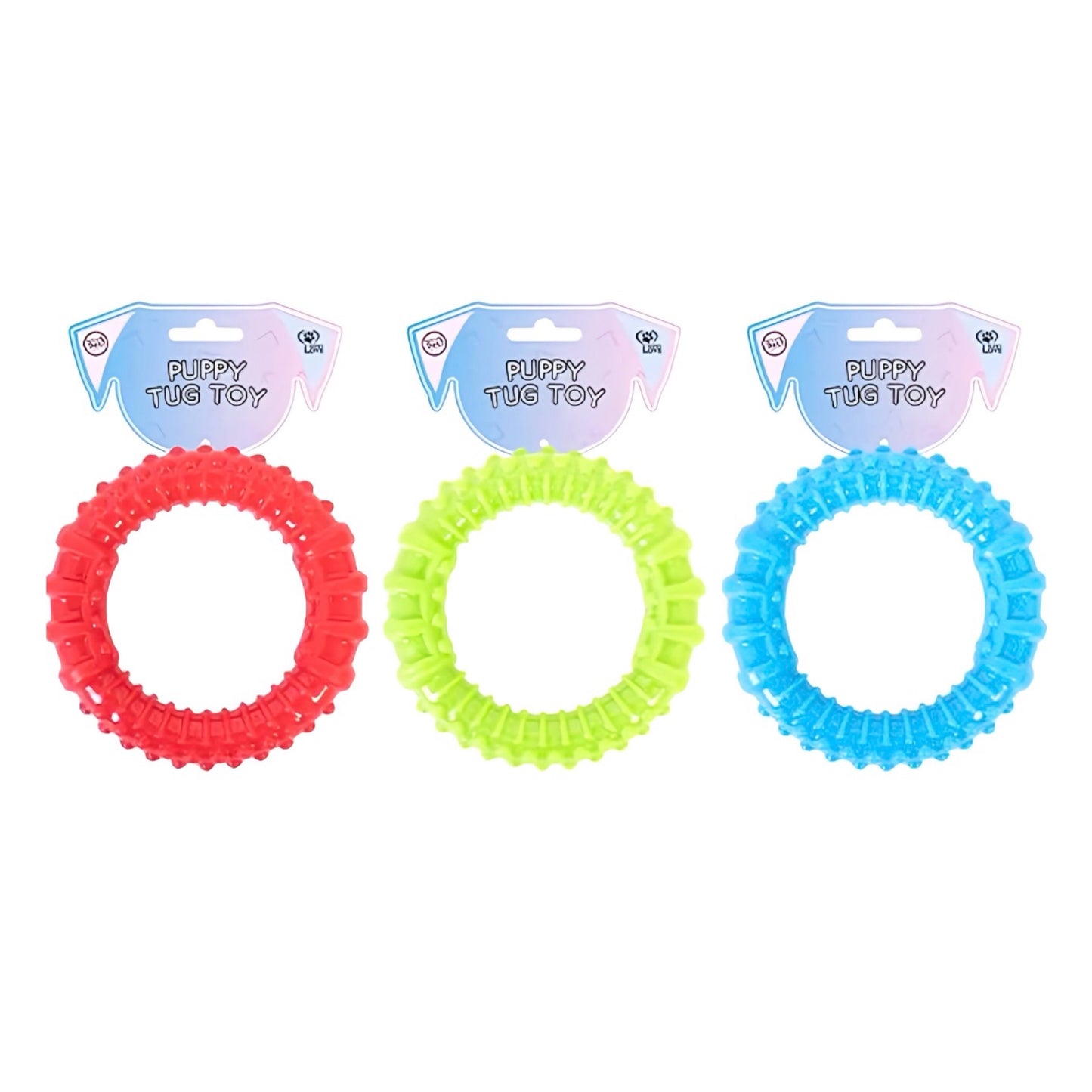 WORLD OF PETS Dog & Puppy Rubber Ring Tug Toy 9CM Assorted Colours