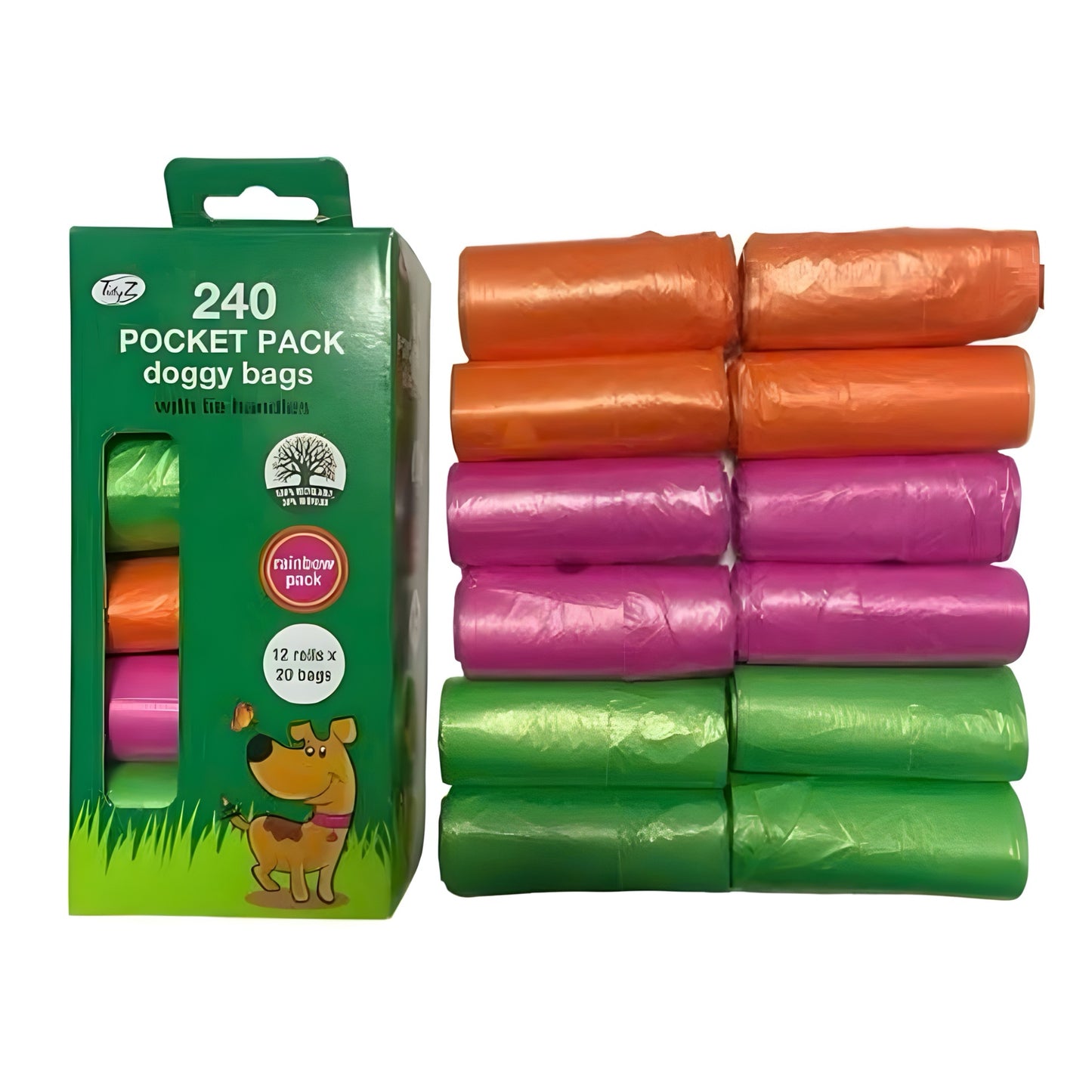 TIDYZ Pocket RAINBOW Assorted Colour Tie Handle Doggy Bag 240 PACK
